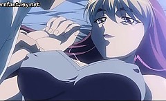 Blonde anime nympho takes huge dick